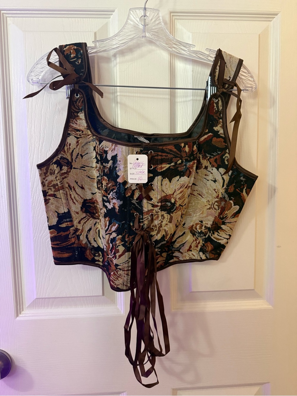 Woven Floral Tie-Front Crop bustier top